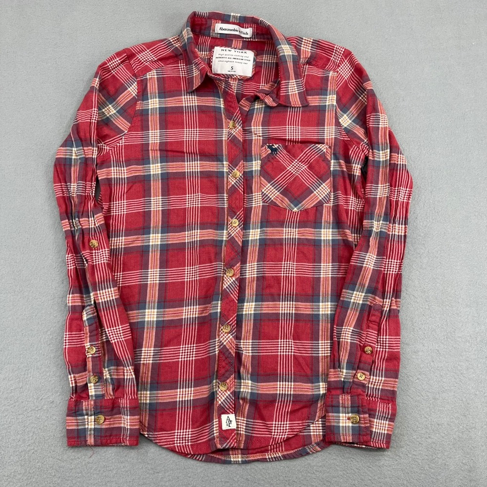 Abercrombie & Fitch Womens Red Plaid Button Down Flannel Shirt Small